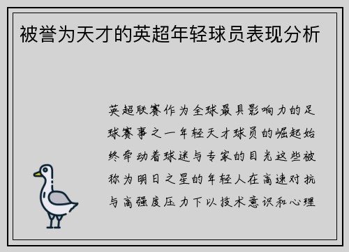 被誉为天才的英超年轻球员表现分析